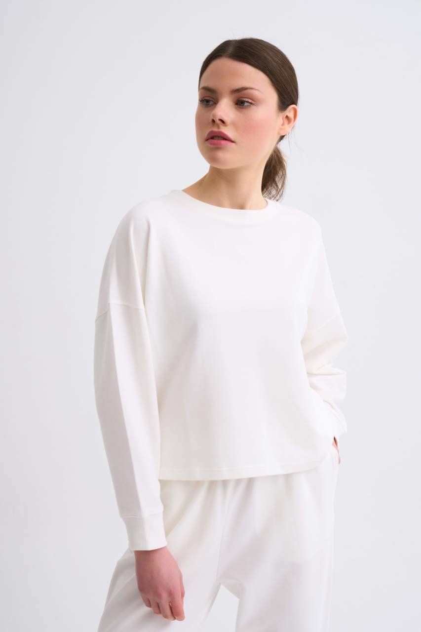 Organik Uzun Kollu Kadın Crop Sweatshirt - Ekru Ekru - S
