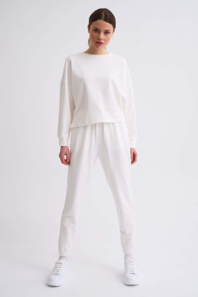 Organik Uzun Kollu Kadın Crop Sweatshirt - Ekru Ekru - XL