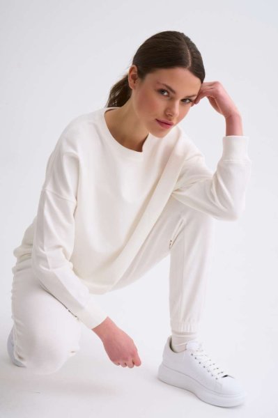 Organik Uzun Kollu Kadın Crop Sweatshirt - Ekru Ekru - XL