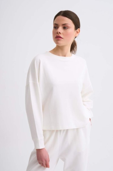 Organik Uzun Kollu Kadın Crop Sweatshirt - Ekru Ekru - XS