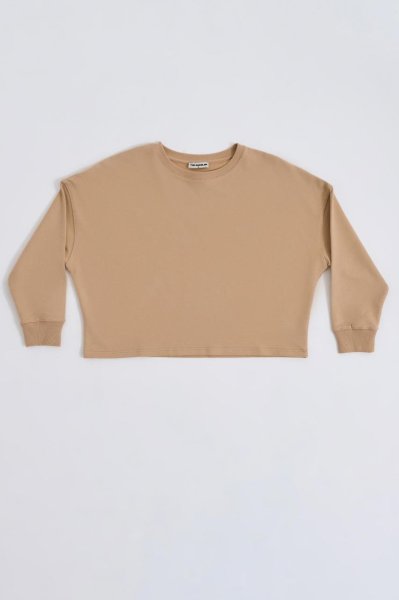 Organik Uzun Kollu Kadın Crop Sweatshirt - Bej Bej - S