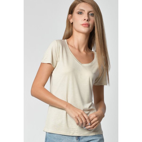 Zegy Basic V Yaka Kısa Kol Tişört - Toprak