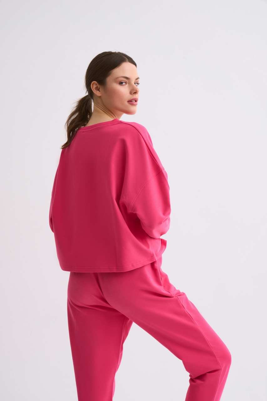 Organik Uzun Kollu Kadın Crop Sweatshirt - Pembe Pembe - M
