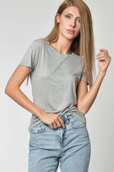 Zegy Bisiklet Yaka Basic Tişört - Gri