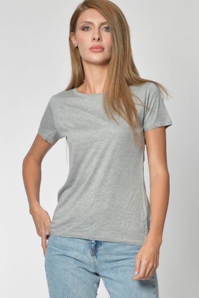 Zegy Bisiklet Yaka Basic Tişört - Gri