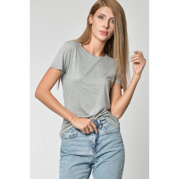 Zegy Bisiklet Yaka Basic Tişört - Gri