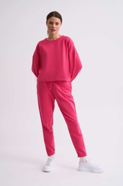 Organik Uzun Kollu Kadın Crop Sweatshirt - Pembe Pembe - XS
