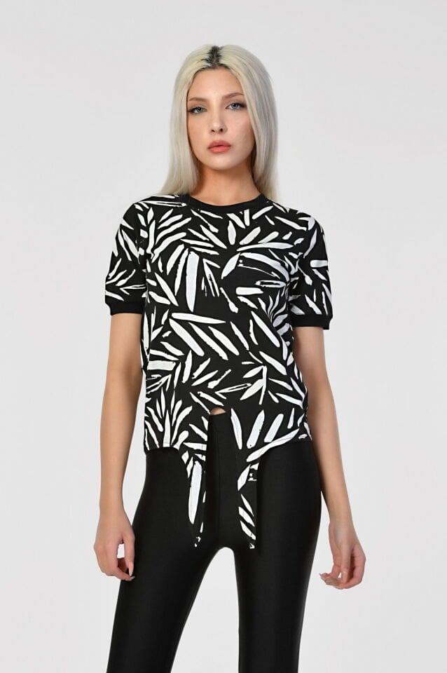 ZEGY Desenli Kadın Tişört  - Siyah