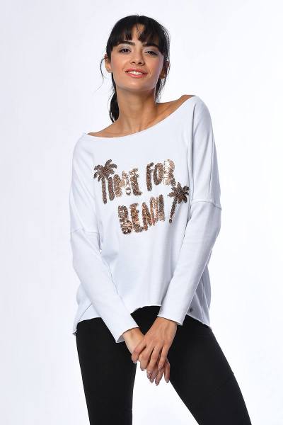 Cotton Candy Pul Baskılı Kadın Sweatshirt - Beyaz