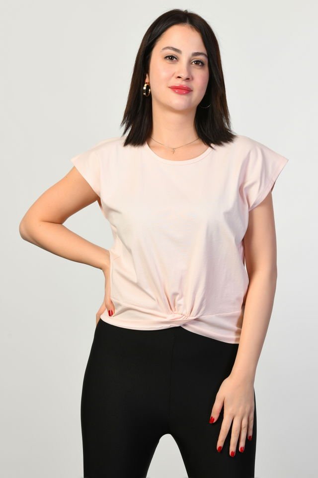 ZEGY Omzu Geniş Kadın Tişört  - Pembe