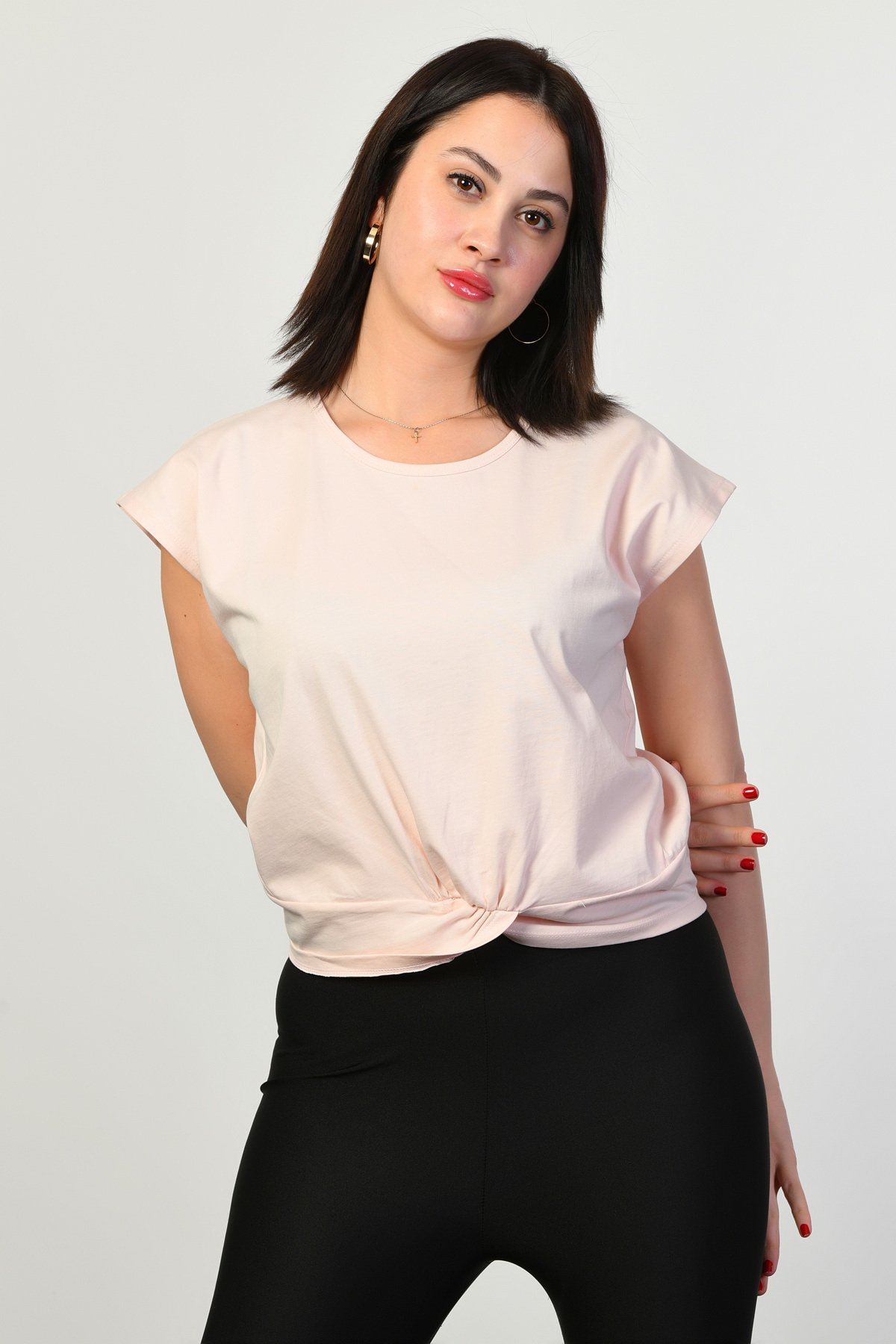 ZEGY Omzu Geniş Kadın Tişört  - Pembe