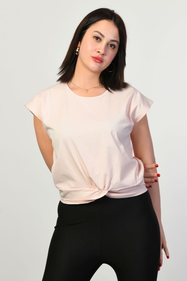 ZEGY Omzu Geniş Kadın Tişört  - Pembe