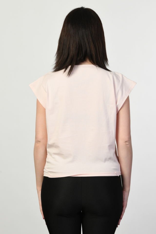 ZEGY Omzu Geniş Kadın Tişört  - Pembe