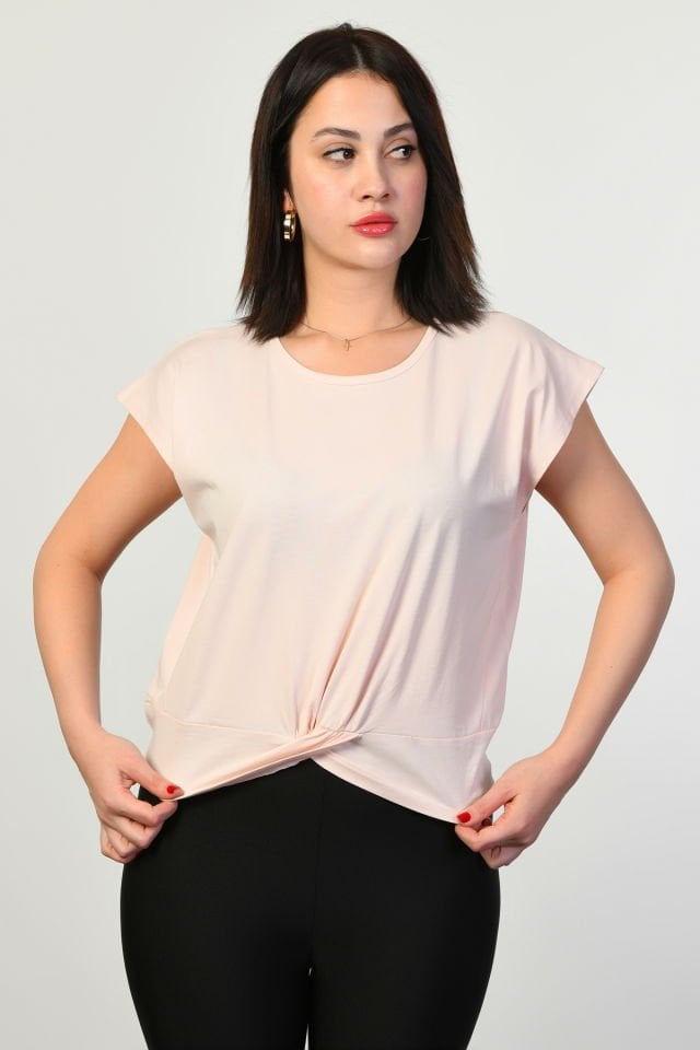 ZEGY Omzu Geniş Kadın Tişört  - Pembe