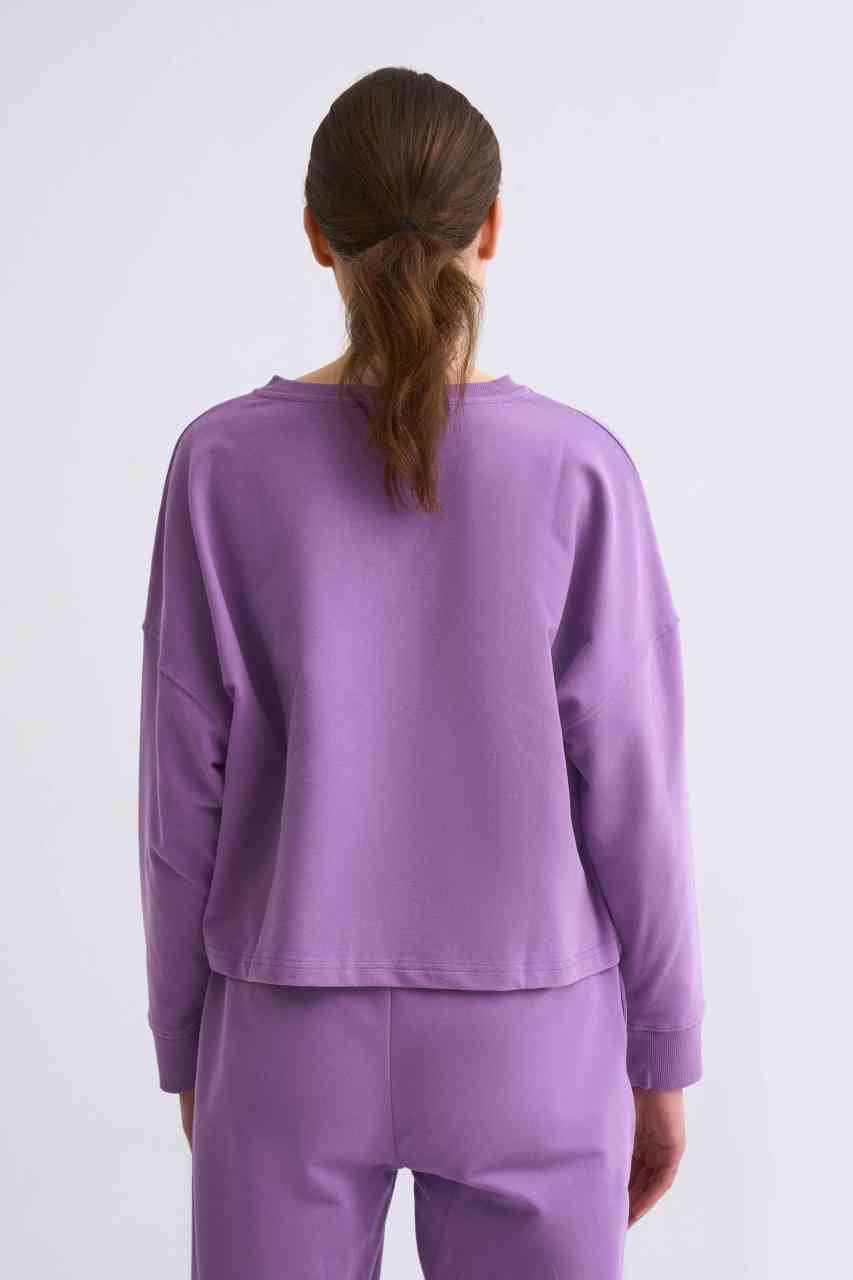 Organik Uzun Kollu Kadın Crop Sweatshirt - Mor Mor - S