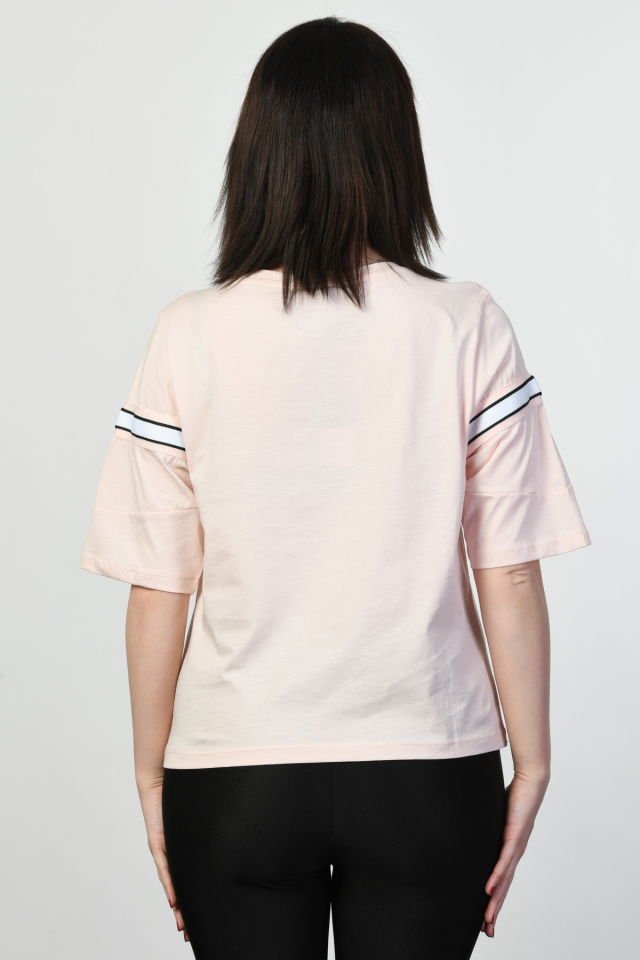 ZEGY Şeritli Kadın Tişört  - Pembe