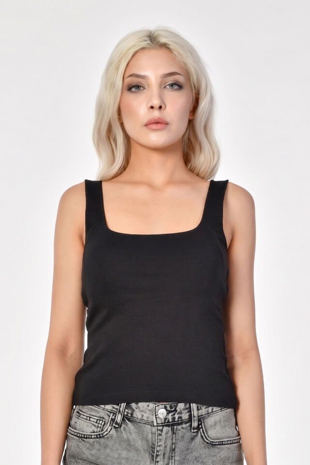 ZEGY Kalın Askılı Kadın Bluz  - Siyah