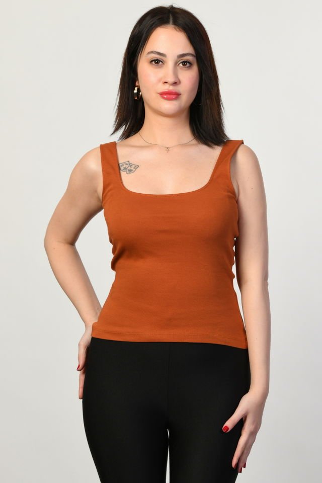 ZEGY Kalın Askılı Kadın Bluz  - Kahverengi