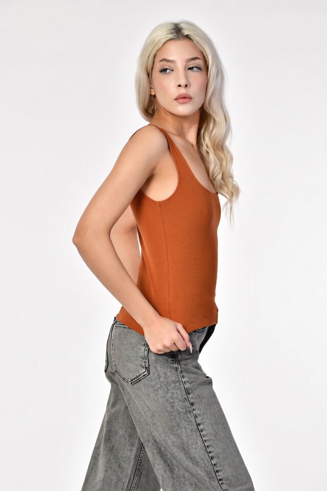 ZEGY Kalın Askılı Kadın Bluz  - Kahverengi