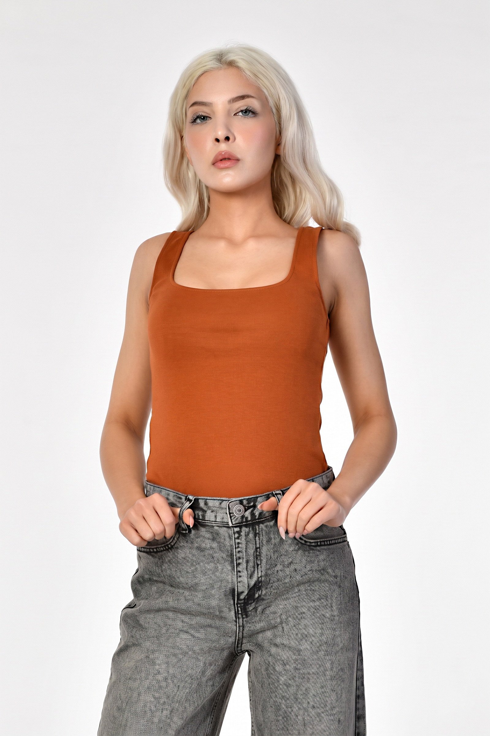 ZEGY Kalın Askılı Kadın Bluz  - Kahverengi