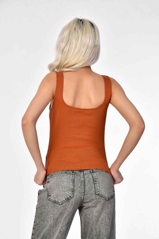 ZEGY Kalın Askılı Kadın Bluz  - Kahverengi