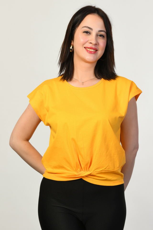 ZEGY Omzu Geniş Kadın Tişört  - Sarı