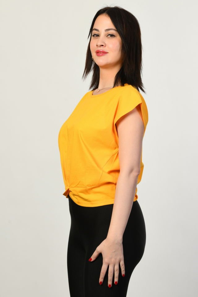 ZEGY Omzu Geniş Kadın Tişört  - Sarı