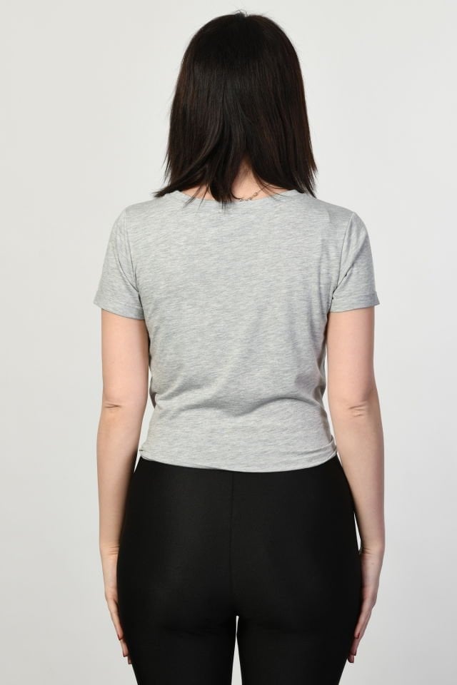 ZEGY Bisiklet Yaka Kadın Tişört  - Gri