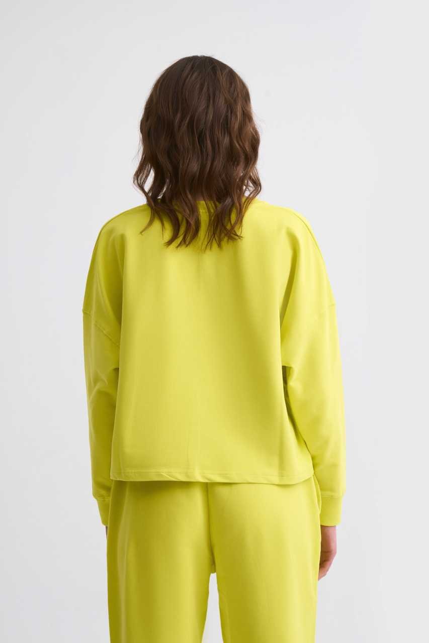 Organik Uzun Kollu Kadın Crop Sweatshirt - Sarı Sarı - XL