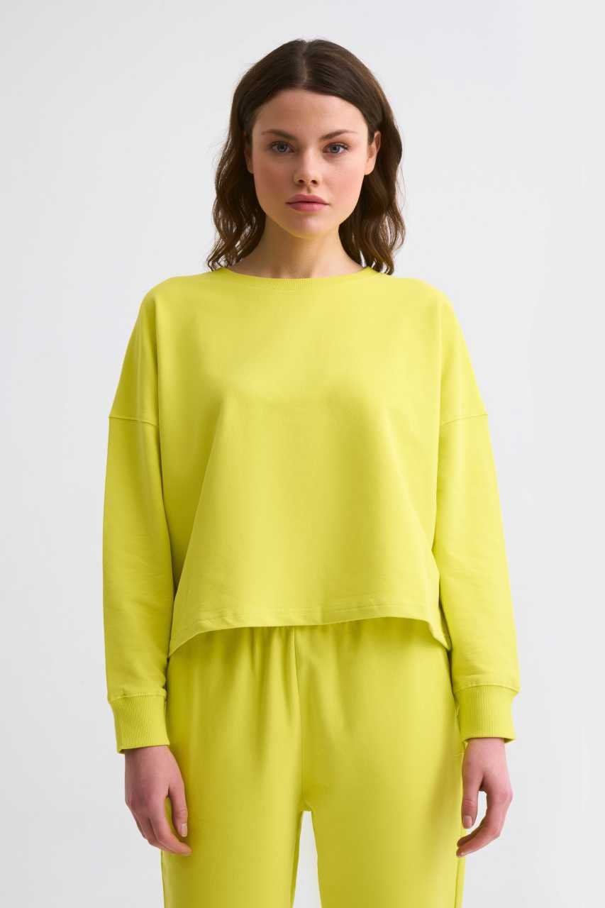Organik Uzun Kollu Kadın Crop Sweatshirt - Sarı Sarı - XS