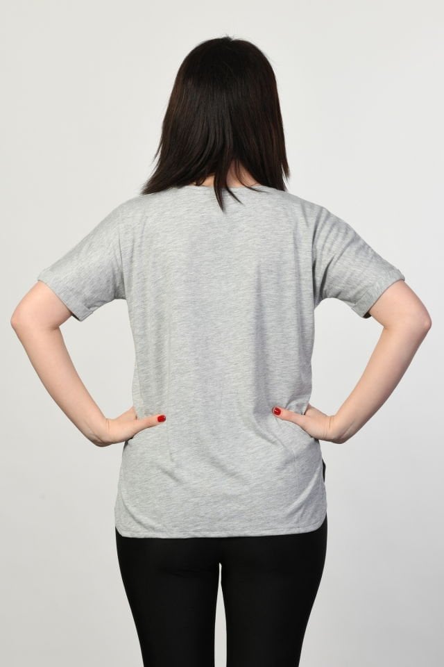 ZEGY Bisiklet Yaka Kadın Tişört  - Gri
