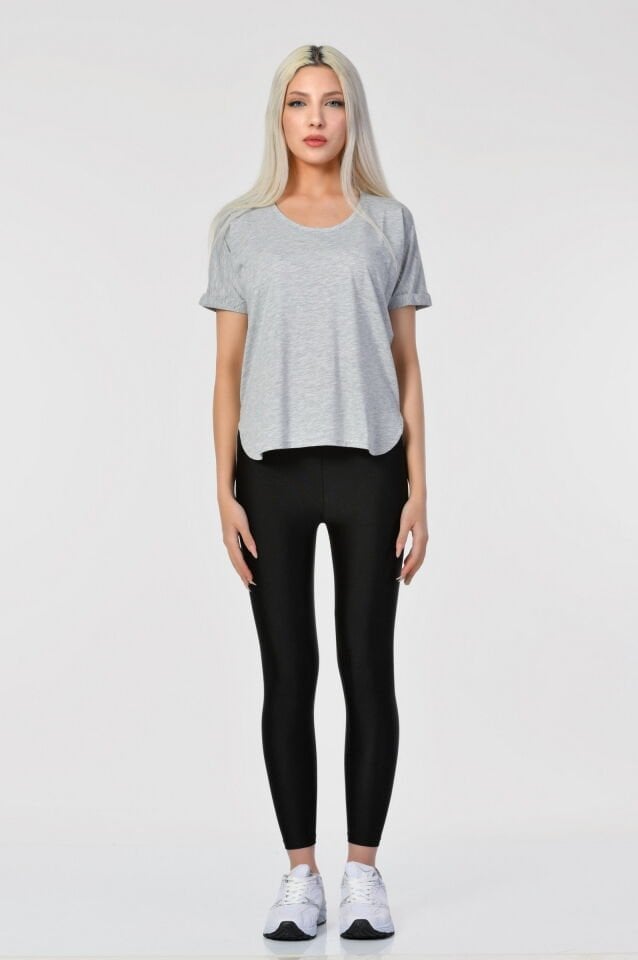 ZEGY Bisiklet Yaka Kadın Tişört  - Gri