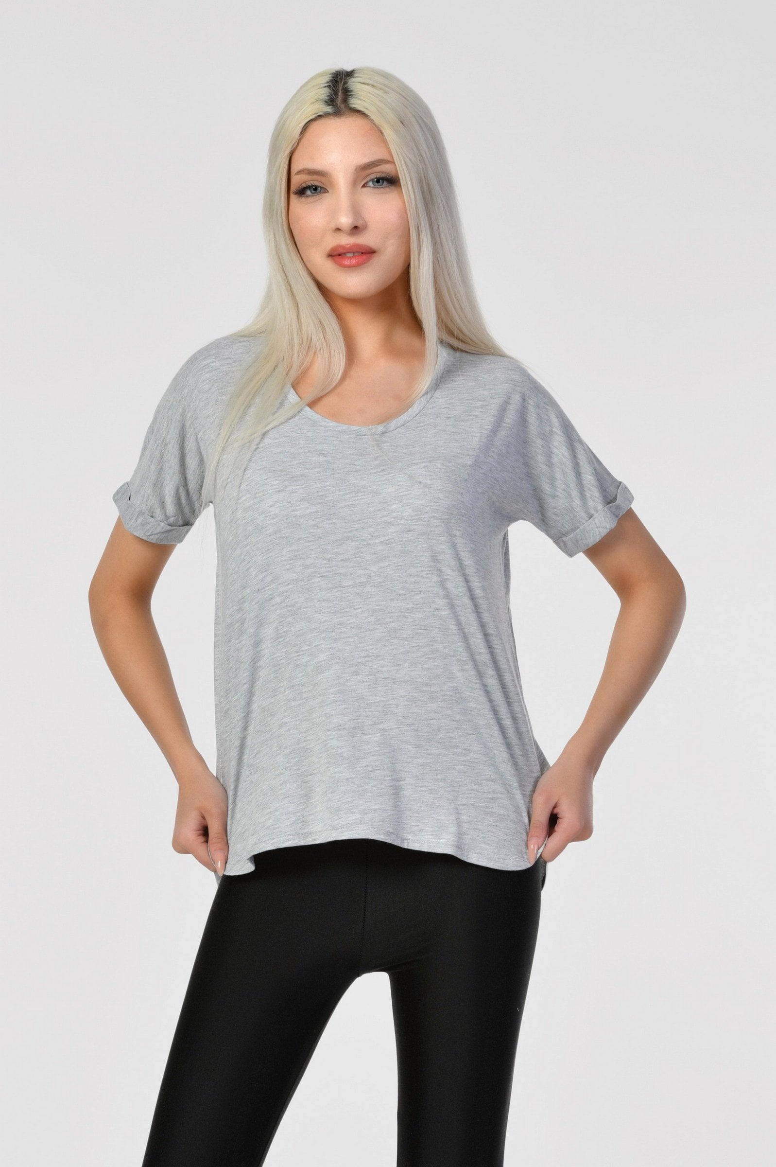 ZEGY Bisiklet Yaka Kadın Tişört  - Gri