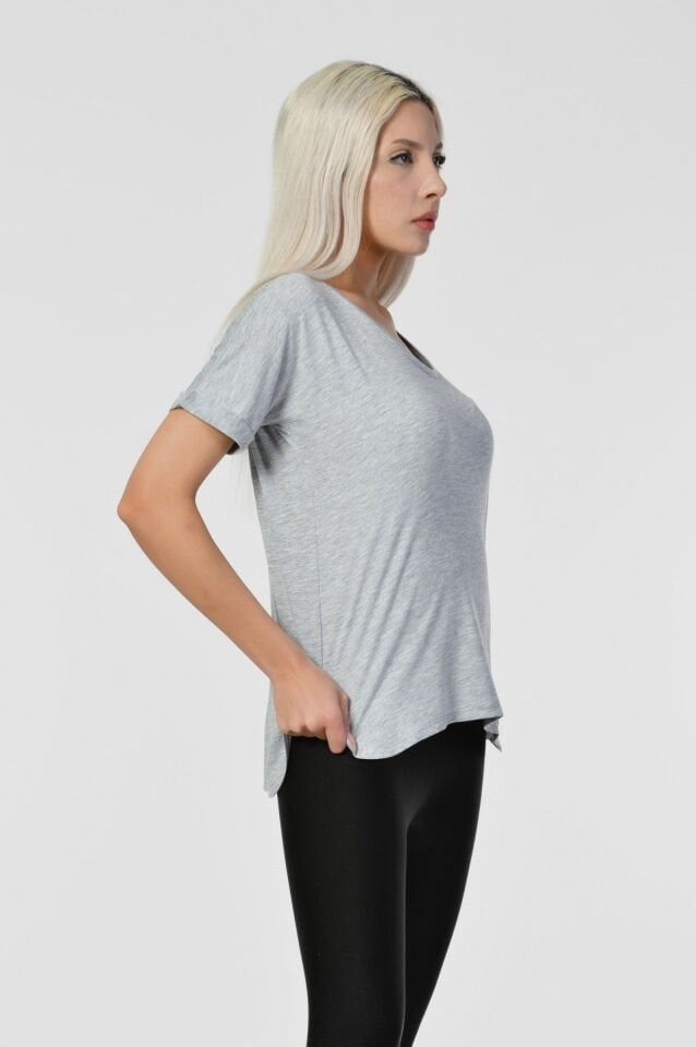 ZEGY Bisiklet Yaka Kadın Tişört  - Gri