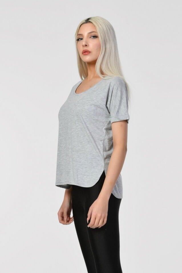 ZEGY Bisiklet Yaka Kadın Tişört  - Gri