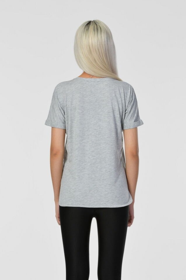 ZEGY Bisiklet Yaka Kadın Tişört  - Gri