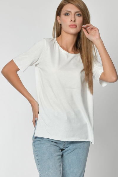 Zegy Yuvarlak Yaka Tişört - Beyaz