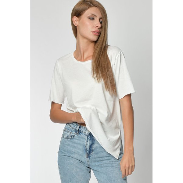 Zegy Yuvarlak Yaka Tişört - Beyaz