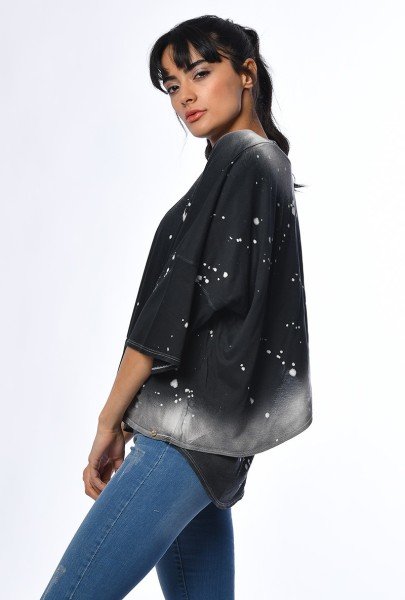 Cotton Candy Sprey Baskı Sırtı Çapraz Kadın T-Shirt - Antrasit  Batik