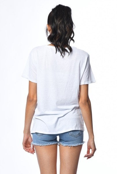 Cotton Candy Püsküllü Kısa Kollu Kadın T-Shirt - Beyaz