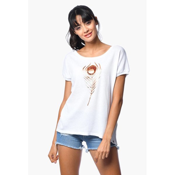 Cotton Candy ul Tüy Baskılı Kısa Kollu Kadın T-Shirt - Beyaz