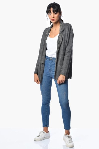 Cotton Candy Yakası Pullu Kadın Ceket - Antrasit