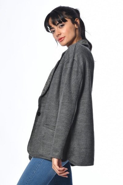 Cotton Candy Yakası Pullu Kadın Ceket - Antrasit
