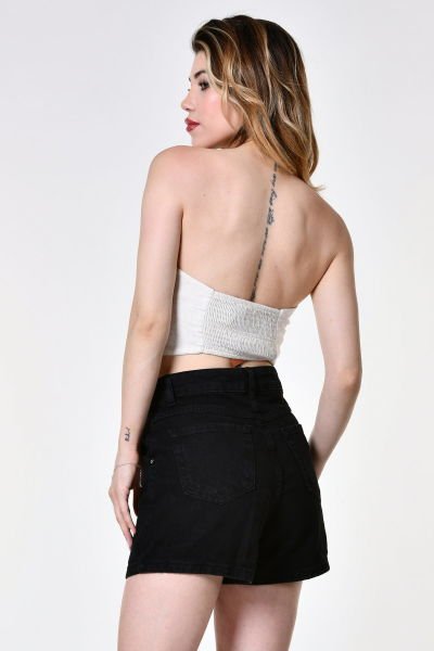 Quzu Keten Korse Top Bluz  - Natürel