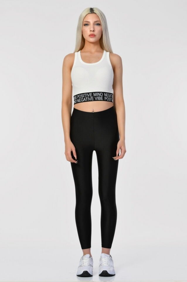 Quzu Lastik Detaylı Crop Top Atlet  - Ekru