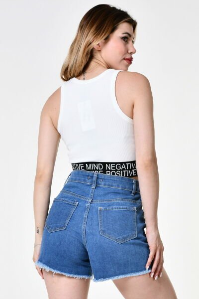 Quzu Lastik Detaylı Crop Top Atlet  - Ekru