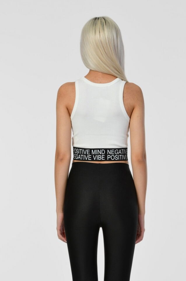 Quzu Lastik Detaylı Crop Top Atlet  - Ekru