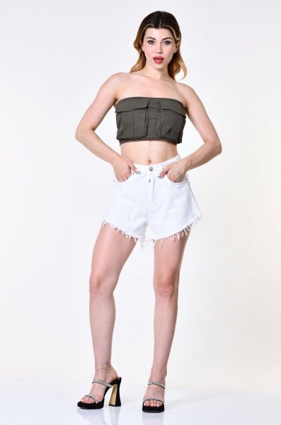 Quzu Körük Cep Detaylı Bluz  - Haki