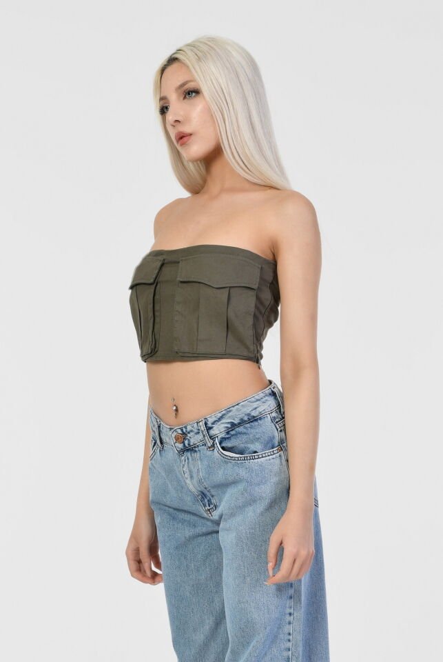 Quzu Körük Cep Detaylı Bluz  - Haki