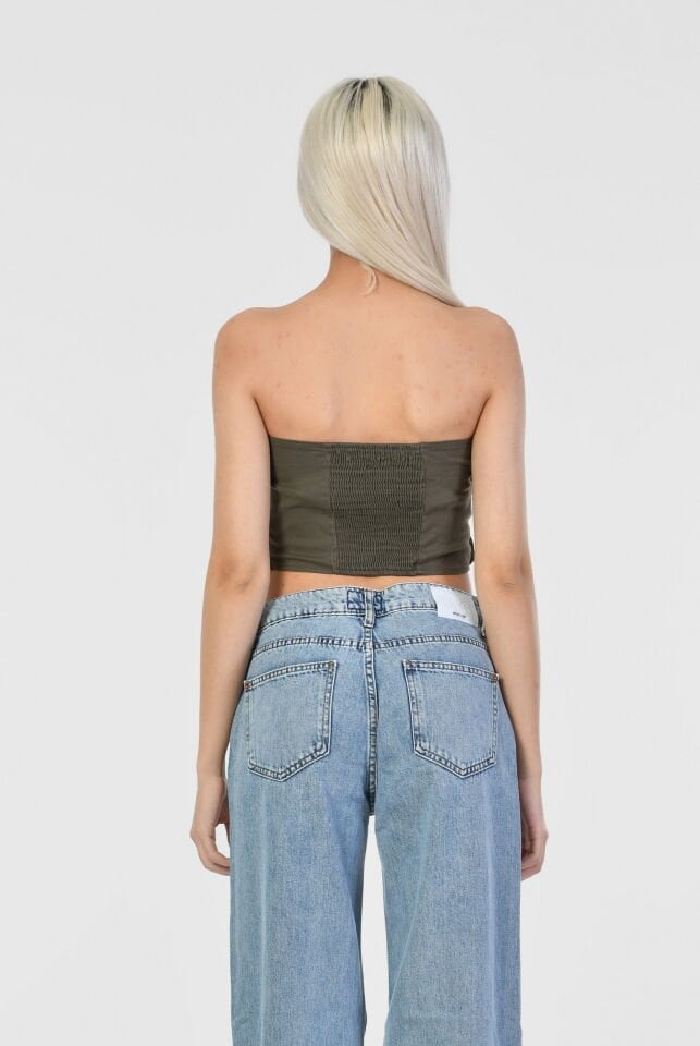 Quzu Körük Cep Detaylı Bluz  - Haki